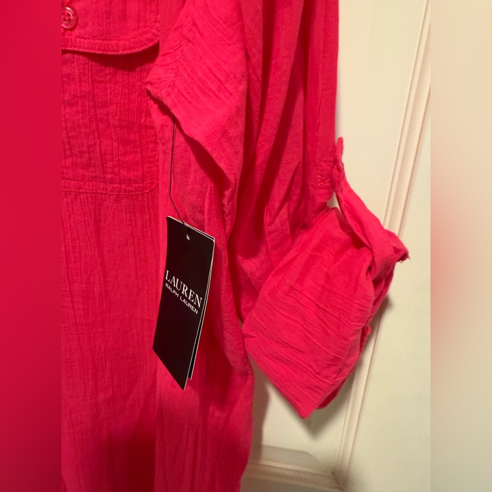 Ralph Lauren NWT Size XL Bright Pink Long Adjustable Sleeve Beach Cover-up - Picture 4 of 11